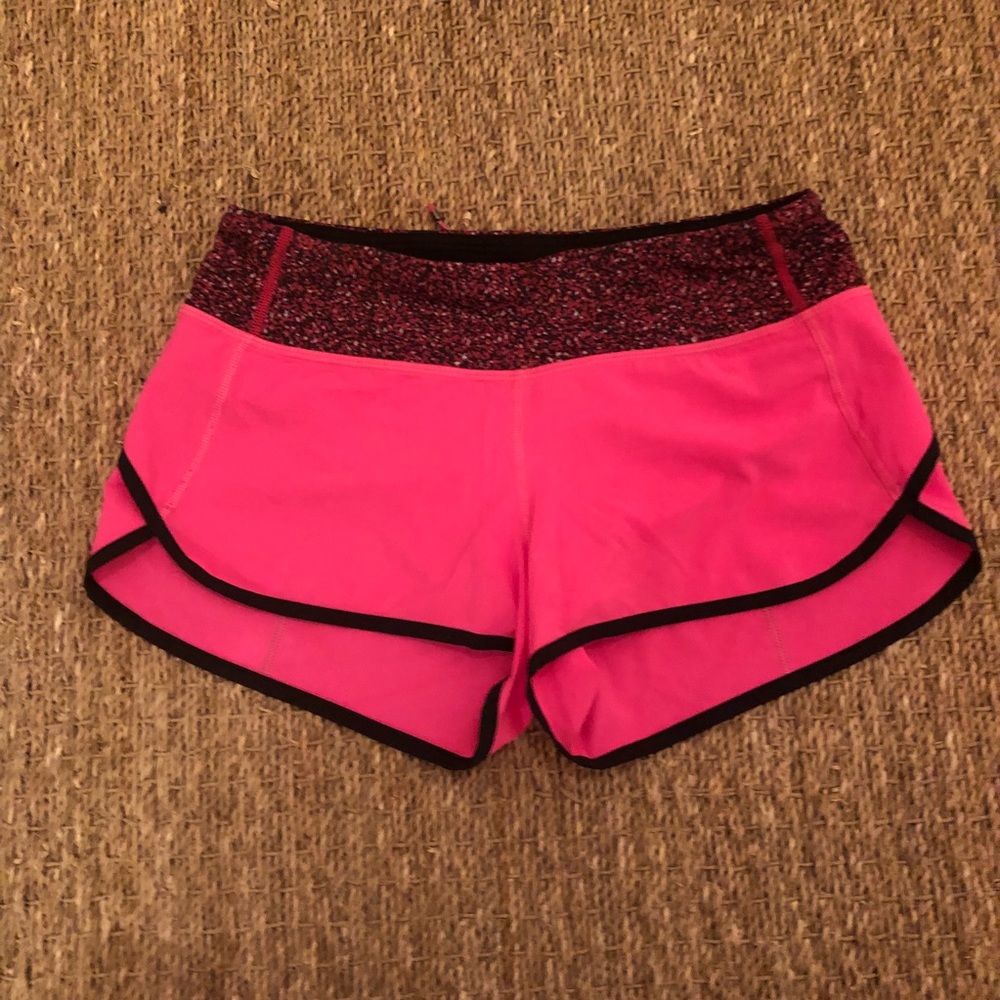 Lululemon neon pink and black speed shorts